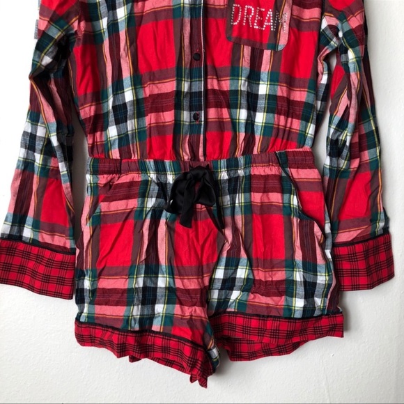 Victoria’s Secret Red Plaid Flannel Romper Pajamas small - Picture 5 of 9
